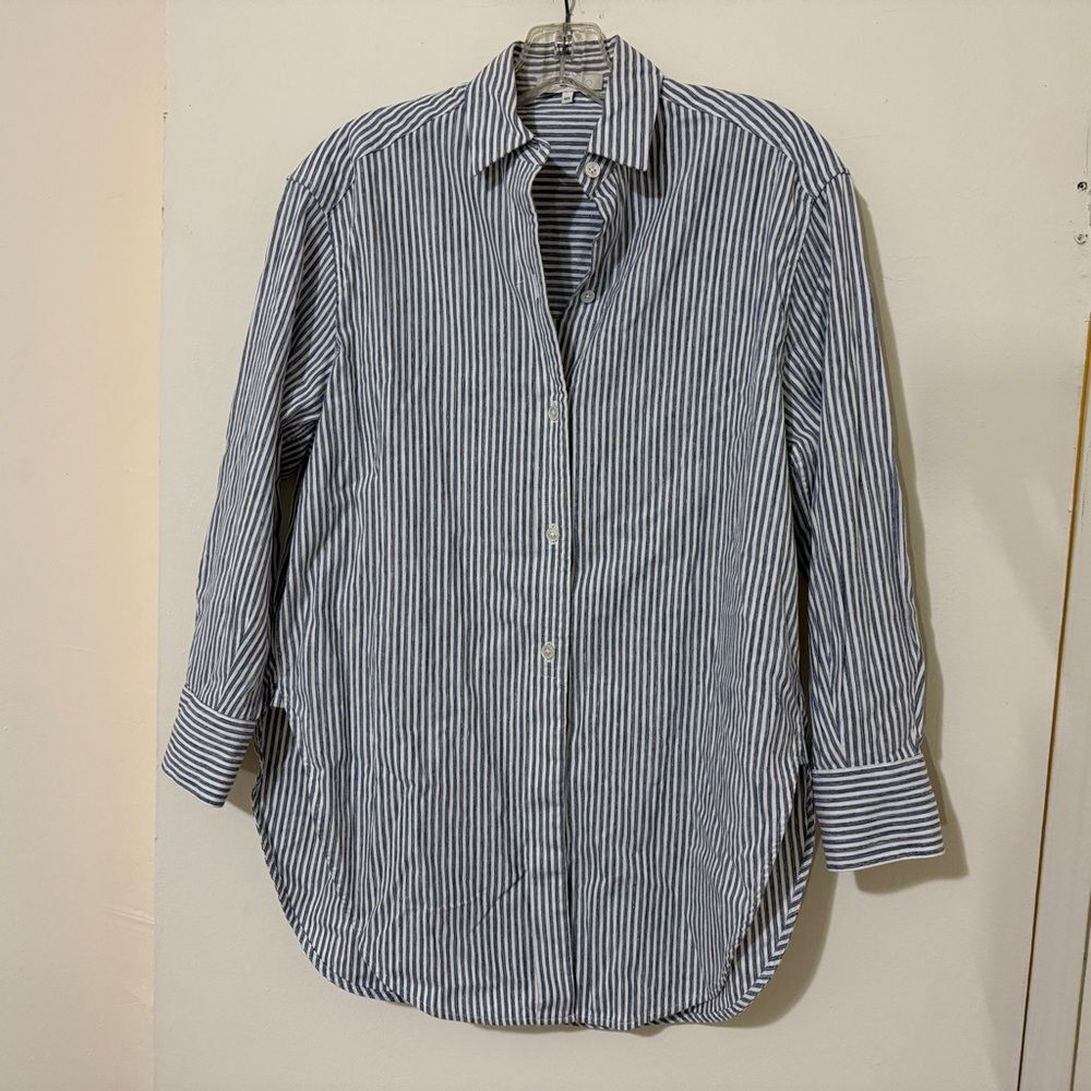 Vince Oversized space dye striped button down Minimalist Coastal Beachy - Picture 2 of 9